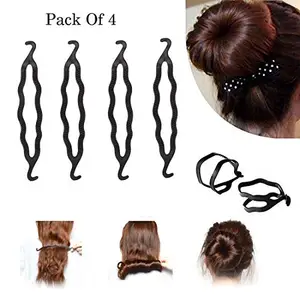 GuruEmbellish Pack of 4, Styling Clip Bun Maker Braid Tool Bun (Black) Hair Accessory Set For Women And Girls, Hair Accessories For Women and Girls