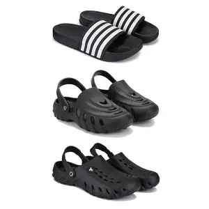 Lightweight,Classic SliderSandals with Clogs for Men-Combo(3)-3024-3138-3144-8 Black-4364