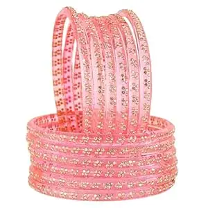 STYOLLO Designer Glass Bangles Set For Women & Girls Studded With Golden Zircon Stone | Stylish Glass Bangle | Fancy Chudi Set | Traditional Women Bangles | Girls Chudi | Fashion Jewellery - Set Of 12
