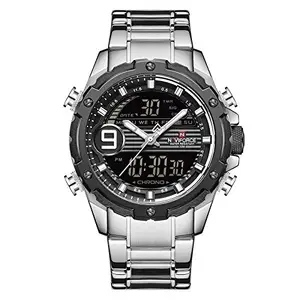 NAVIFORCE Mens Watches Top Brand NAVIFORCE Men Fashion Sport Watch Male Waterproof Quartz Digital Led Clock Mens Military Wristwatch (NF9146-Silver)