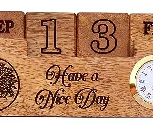 Timber Revival Co Perpetual Calendar with Clock Wooden Desk Beautiful Decor Hardwood Size 6x2x.2.75 inches Wood by Timer Revival Co.®