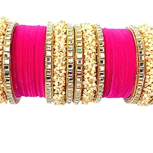 Generic Advika Creations Traditional Pearl Studded Gold Plated With Velvet Bangles For Women and Girls