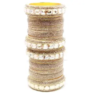Suprimo Fashion Bangles Bridal Metal luxurious Wedding Dulhan Chuda Set For Women & Girls Indian Traditoiona Latest Chuda for Bride bridal bangles set for wedding chura women punjabi chuda (Golden, 2.6)