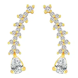 Peora Gold Plated Cubic Zirconia White Pear Shape Ear Cuff Earring Fashion Jewellery Gift For Women & Girls