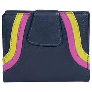 Leatherman Fashion LMN Genuine Leather Women's Navy Blue Multicolored Wallet 4 Card Slots
