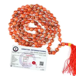 Reiki Crystal Products Certified Natural Carnelian Mala Semi Precious Crystal Stone 6 mm 108 Beads Jap Mala/Necklace (Color : Red/Orange)