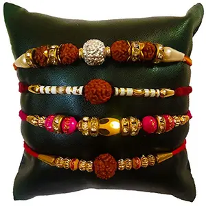 Avanti Creations Rakhi Bracelet For Boys Set Of 4 Different Pattern Rakhi With Kumkum Chawal