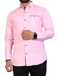 CB-COLEBROOK Men's Solid Relaxed Fit Cotton Shirt | Casual | Plain | Stylish Mens Shirt | Summer-Regular Fit Shirt Spread Collar with Pocket & Full Sleeves (Available in Plus Size)