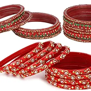 Colorful Glass Bangle/Kada Set Combo Ornamented With Colourful Chips & Beads_G47 (AkBang2-AAK1.c_bang)