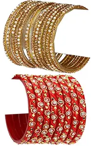 Colorful Glass Bangle/Kada Set Combo Ornamented With Colourful Chips & Beads_G1912 (AkBang2-YH1.c_bang)