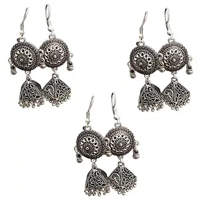 Jrd Traders Latest Traditional Dwija Antique Oxidised Earrings For For Women & Girls, Pack Of 3
