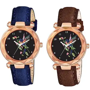 Talgo Alluring Analogue Black Dial Blue&Brown Valvet Strap Graceful Stylish Wrist Watch for Girls and Women Pack of 2-GENRGCHAKLIBLUBRWVEL
