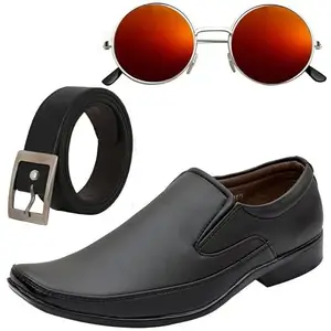Vitoria Tranding & Fashionable Men Formal Shoes with Free Belt & Unisex Round Red Sunglasses Combo/7