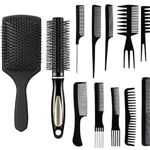 Angelie 12 Pieces Hair Brush Comb Set Paddle Hair Brush Detangling Brush, Including 1 Airbag Massage Comb,1 Roller Brush and 10 Hair Styling Comb for Wet, Dry, Curly and Straight Hair