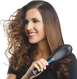 Rukhdiya Enterprise 2 in 1 Hair Straightener Straight Ceramic Hair Straightener Brush Perfectly Straight Hair Brush and Comb for Women (Black)