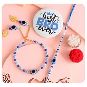ascension Evil Eye Couple Bracelet Rakhi Set For Bhaiya Bhabhi Raksha Bandhan Rakhi Bracelet Set for Brother Sister Bhaiya Bhabhi Rakhi with Roli Tilak & Pack Best Brother Fridge Magnet