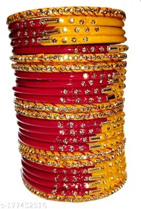 Red & Yellow Beautiful chudi Design Lac Bangles Set for women Pack of 24 (2.6)