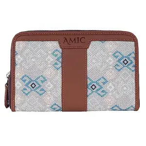 Amic Handcrafted Vegan Leather with Jute Printed Chain Wallet (Grey Floral)