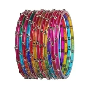 Ranika Traditional Glass Bangles Set for Women & Girls | Designer Stone Studded Bangles | Bangles for Daily & Festive Use