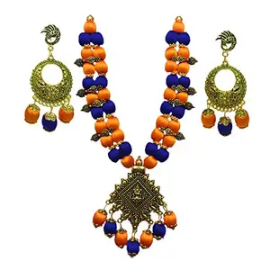 Ambal Goddess lakshmi pendant silk thread necklace set (Blue)