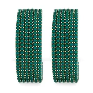 Srijman Glass Bangles Set of 12 for Women | Designer Beaded Gold Accent Chudi Set | Lightweight Traditional Bangles | 20+ Colours Available | Sizes 2.4, 2.6, 2.8