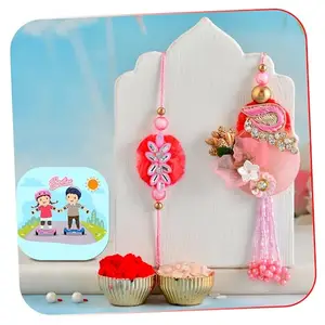 CraftVatika Rakhi for Brother and Bhabhi, Rakhi Set of 2 for Bhaiya Bhabhi, Designer rakhi for Bhaiya Bhabhi, Raksha Bandhan Couple Pair for Bhai, Rakshabandhan Greeting Card, Tilak Magnet Gift