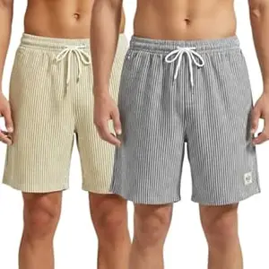 SMOWKLY Men's Cotton Casual Shorts | Elastic Waist with Drawstring | Striped Half Pants for Men | Lightweight & Comfortable for Beach Vacations, Casual Daily Outings & Sleepwear Bermuda Shorts