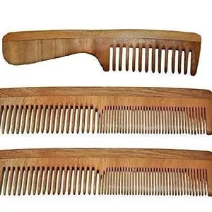 BOXO Handmade Neem Wood Comb Combo For Boys And Girls For All Type Of Hair For Control Hair Fall And Hair Regrowth Set Of 3