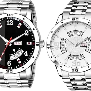 Day n Date Men Stylish Analog Latest Watches Combo - Set of 2 - SLV-7-SLV-22