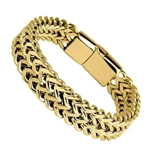 Karishma Kreations Titanium-Steel Magnetic Clasp Bracelet Punk Jewelry Men's Stainless-Steel Braided Double-Layer Cuban Chain Gold Bracelet