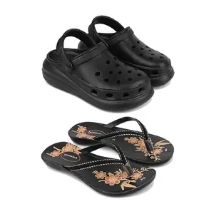 Premium Comfortable Regular Wear Clogs for Women with Stylish Flats Fashion Slippers for Women's & Girls Combo-O23-O20-5 Black-EURO-36