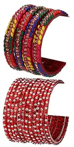 Colorful Glass Bangle/Kada Set Combo Ornamented With Colourful Chips & Beads_G1007 (AkBang2-AJQ1.c_bang)