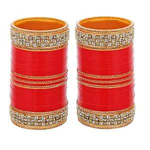 Lucky Jewellery Bridal Bangle Set Red Designer Chura Wedding Punjabi Choora Fashion Jewellery Chuda Set (799-M1C1-Z721-R28)