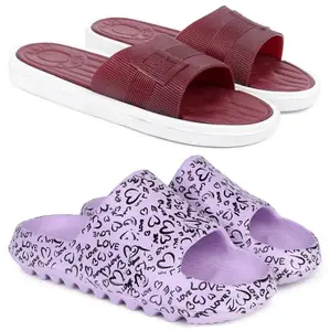 Pampy Angel Combo Pack of 2 Slipper/Flip Flops/Slides/Clogs/Sandals with Adjustable Back Strap for Women,(Buckle-Maroon,YW-Love-Purple),38 (Euro)