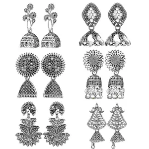 Fashion Frill Earring For Women Silver Oxidised Traditional Earring For Women And Girls Pair Of 6