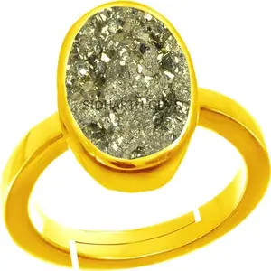 AKSHITA GEMS 7.25 Ratti 6.25 Cart Natural Pyrite Ring Gold Plated Ring With Adjustable Ring For Men And Women
