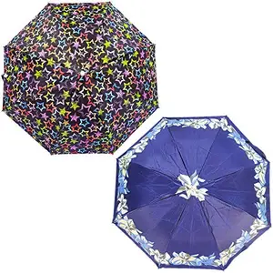 RAINPOPSON 2 Fold Printed Big Size Chatri Umbrella for Women & Men UV Protection Umbrella Combo for Summer & Rainy Season (Multicolour) - Set of 2