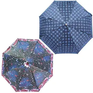 Rainpopson 3 Fold Umbrella for Women | Umbrella for Men 3 Fold | 3 fold Colour Umbrella | Umbrella Combo Pack of 2 | Umbrella for Girls (Multicolour) Set of 2 (FR_266)