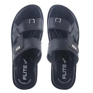 FLITE FliteSlippers for Men's || Sandals for Men's || Leather Slippers for Men || PU Slippers for Men's (Black, 8)