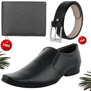 Vitoria Men's PU Formal/Party Shoes | Shoes Combo with Free Wallet & Belt | Stylish & Comfortable | Ideal for Office, Casual Outings, Parties (5516_VTOR-BLK-2003) (Multicolor)(Size: 6UK)