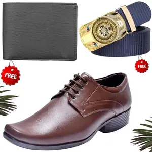 Vitoria Men's Unique PU Formal/Party Shoes | Shoes Combo with Free Wallet & Belt | Stylish & Comfortable | Ideal for Office, Casual Outings, Parties (4807_VTOR-BLK-1004) (Multicolor)(Size: 7UK)