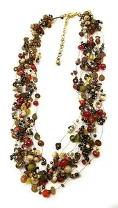 Glass Base Metal and Necklace for Women's-Jewelary Set-Yellow-Orange-Green-18