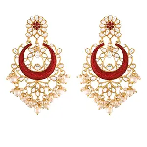 Amazon Brand - Anarva Women 18K Gold Plated Traditional Handcrafted Maroon Meena Work Earring Glided With Kundan & Pearls (E2794M)