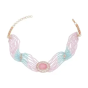 Kushal's Fashion Jewellery Pink-Mint Rose Gold Plated Zircon Necklace- 411387