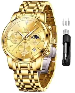 OLEVS Watches for Men Original Chronograph Luxury Business Analog Quartz Watch Waterproof Moon Phase Stainsteel Steel Diamond Mens Watch