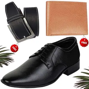 Vitoria Men's PU Formal/Party Shoes | Shoes Combo with Free Wallet & Belt | Stylish & Comfortable | Ideal for Office, Casual Outings, Parties (6314_RT-Tan-301) (Multicolor)(Size: 9UK)