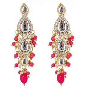 Lucky Jewellery Gold Plated Kundan Stone Magenta Color Earrings for Girls & Women