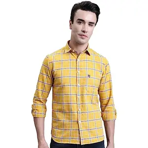 Cantabil Cotton Mustard Checkered Full Sleeve Regular Fit Casual Shirt for Men with Pocket | Cotton Casual Shirt for Men | Casual Wear Shirts for Men (MSHC00716_Mustard_42)