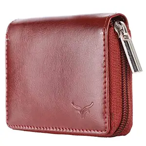 ertte Reddish Brown Leatherette Card Holder with 8 Card Slots and Zip (Reddish Brown)