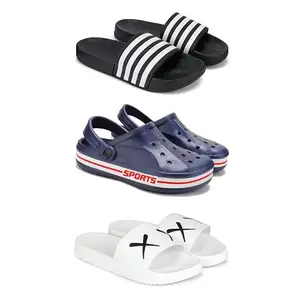 DRACKFOOT Lightweight Classic Slider || Sandals with Clogs for Men-Combo(3)_S-3024-3069-3029-8 White